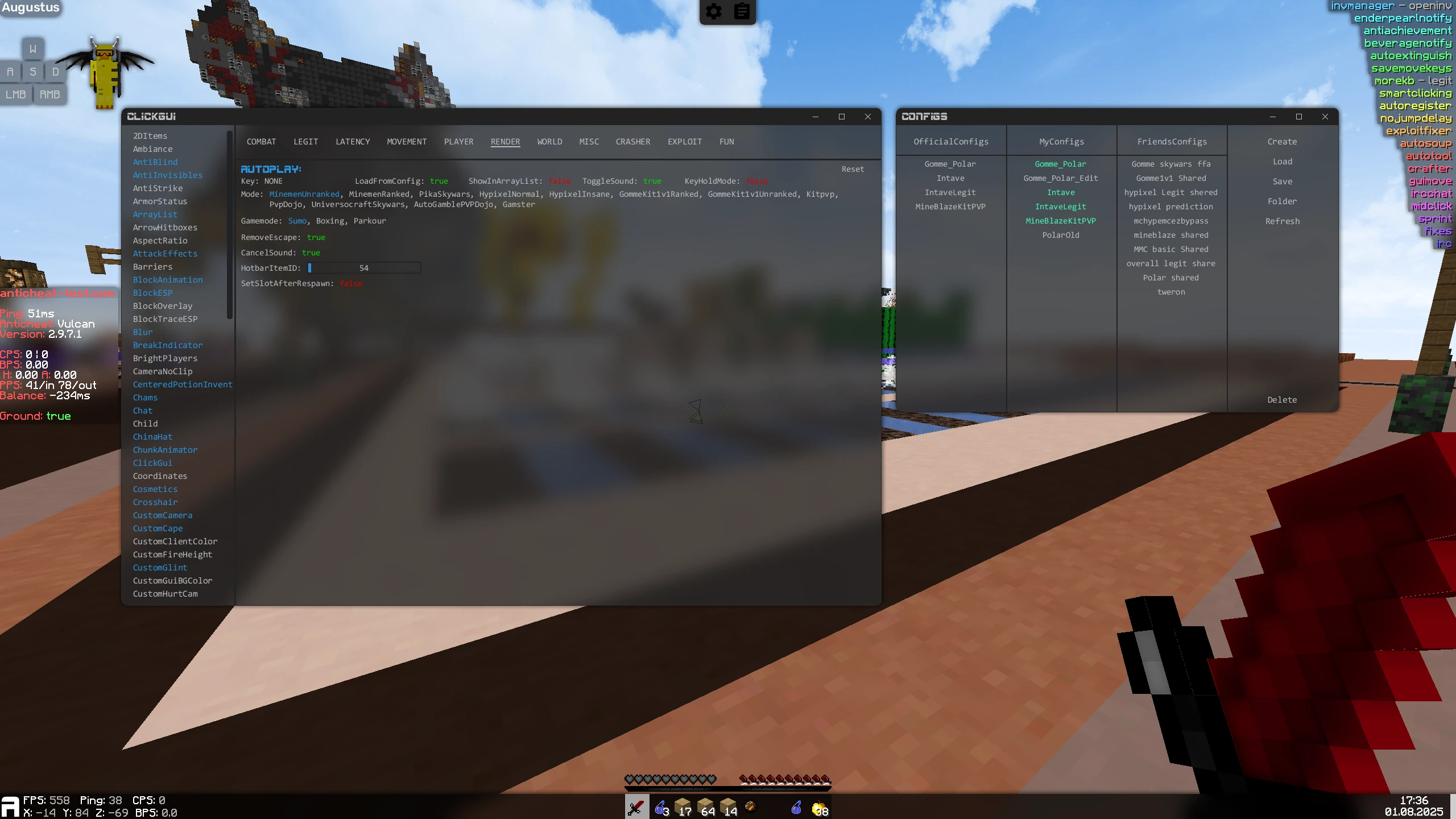 Minecraft Client Example Click Gui Augustus Client - Most customizable Minecraft Client
